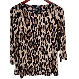 NEW NWT Ali Miles Sz Small Animal Print Sparkly Wearable Art Blouse Shirt Top